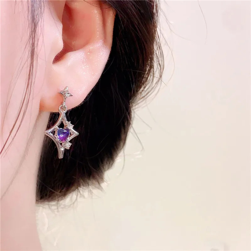 Korean Fashion Purple Star Crystal Zircon Dangle Earrings for Women Elegant Temperament Wedding Party Anniversary Gift Jewelry 241031