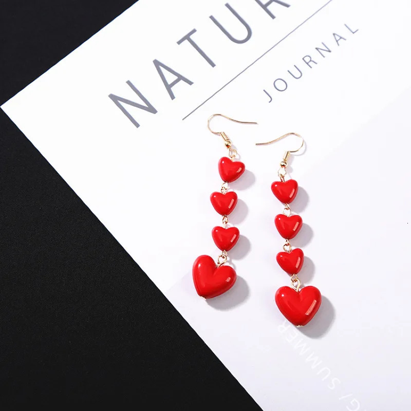 Long Red Love Heart Earrings Sweet Korean Cute Tassel Drop for Women Girls Fashion Party Dangle Jewelry Gifts 241031