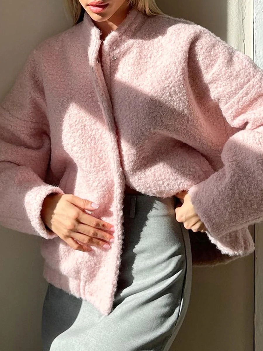 Ladies Plush Faux Fur Parka with Hood Winter Thick Warm Long Sleeve Button Up Fleece Coat Soft Fuzzy Outerwear 241031