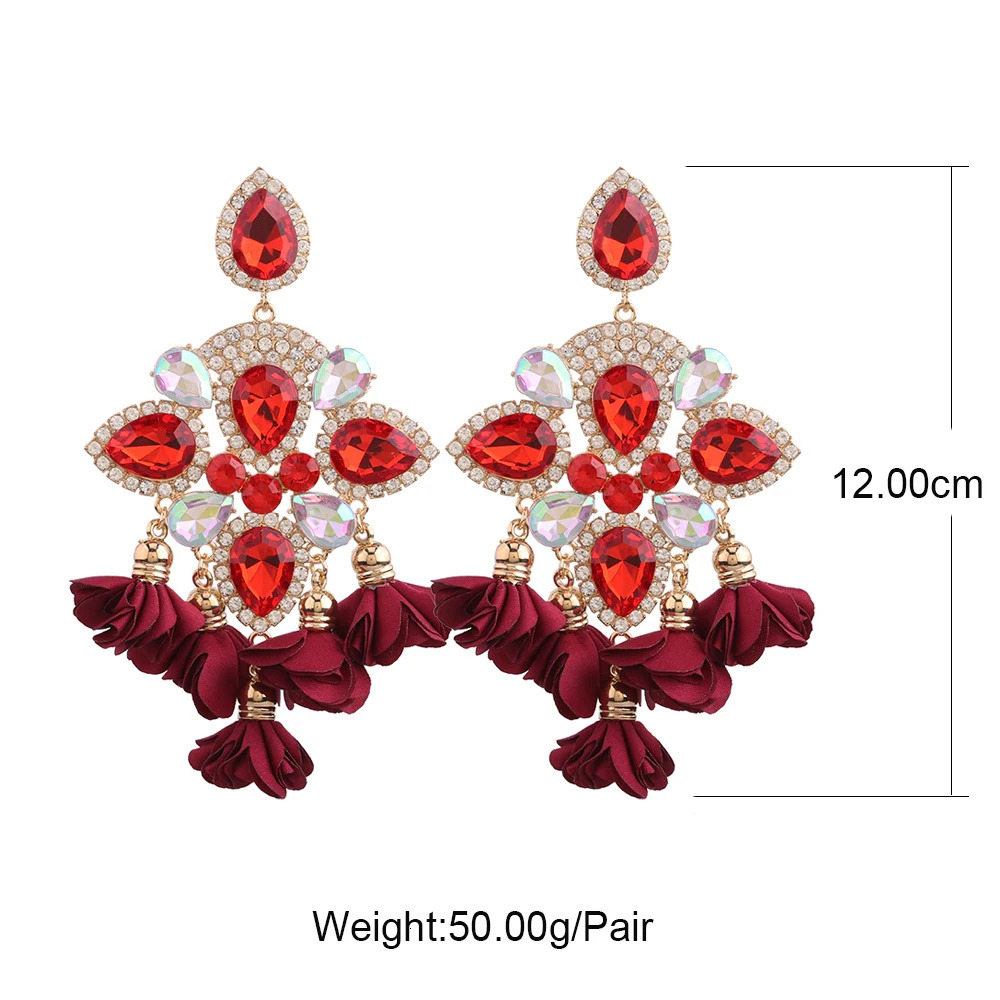 Indian Womens Floral fringe Bohemian Earrings Large Rhinestone Pendant Crystal Declaration Earrings Fashion Jewelry Gifts 241031