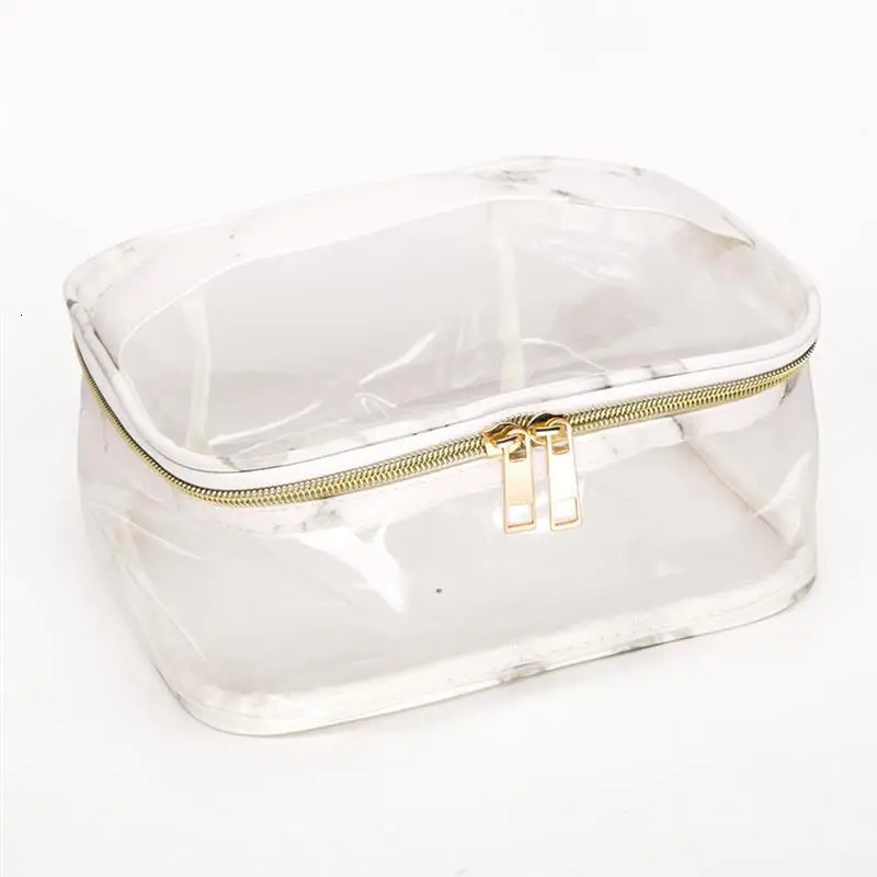Waterproof transparent PVC marble printed bathroom makeup bag womens makeup box travel makeup cleaning organizer toilet storage kit 241031