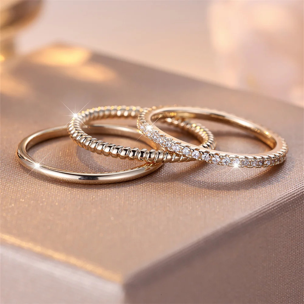 3pcs Minimalist Stacking Thin Ring Sets For Women Gold Color Simple Small White Zircon Wedding Bands Party Ins Finger Jewelry CZ 241031
