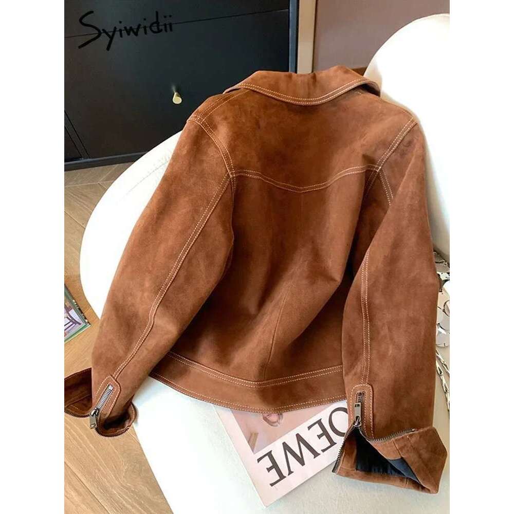 Syiwidii Jackets For Women Pocket Long Sleeve Turn-Down Collar Casual Coat Autumn New Fashion Zipper Female Jacket