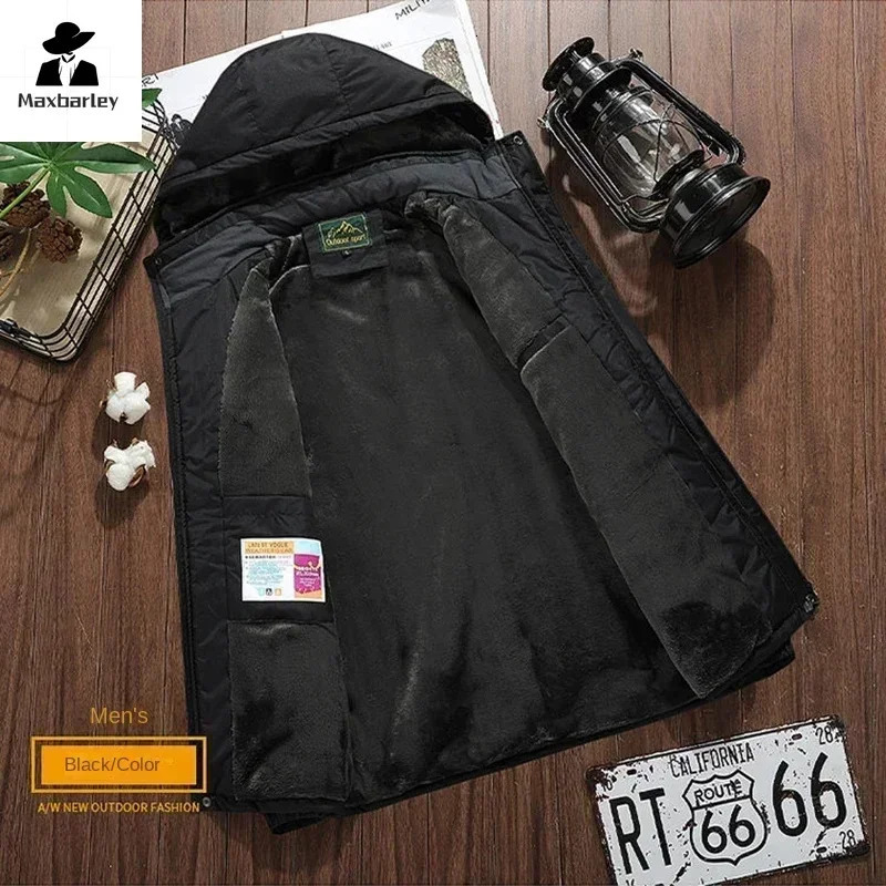 Winter Fleece Jacket Men Casual Thicken Warm Cotton Padded Mens Fashion hooded Outdoor windproof Coat Parkas Plus Size 241029