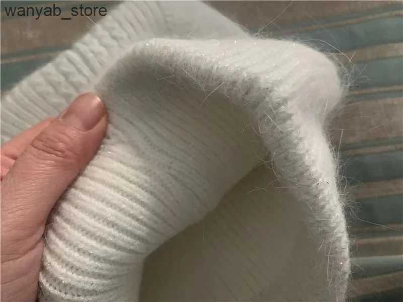 Wide Brim Hats Bucket Hats 2024 winter Angora rabbit hair warm knitting cat ear cute leisure lady Skullies Beanies cap men women cool hat L240910
