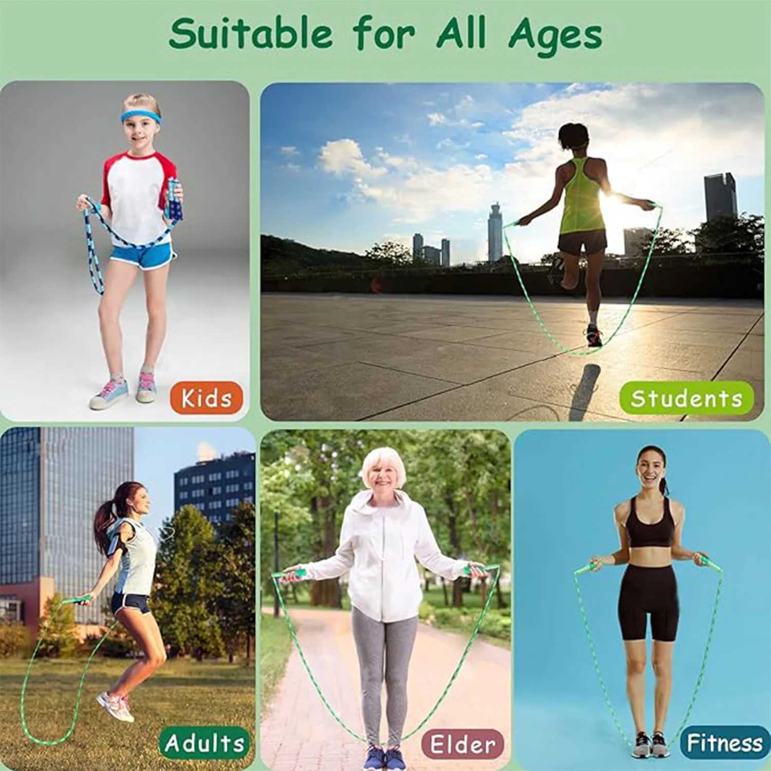 Childrens skipping rope soft bead skipping rope adjustable strength anti Tang segmented soft bead skipping rope suitable for women men and childrenW24