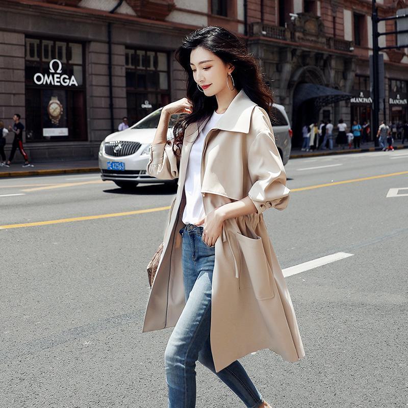 Women Korean Solid Trench Coat Batwing Sleeve Loose Casual Long Turn Down Collar Oversize Windbreaker 210515