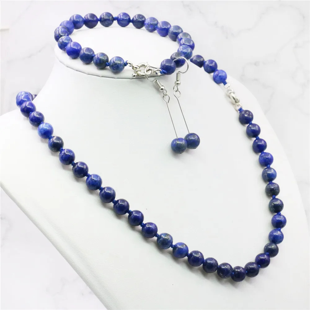 Jewelry set 8mm Egyptian lapis lazuli round bead necklace earrings natural stone Christmas gift BV110 wholesale price 241031