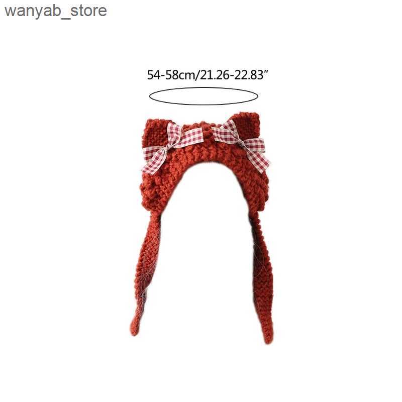 Wide Brim Hats Bucket Hats Knit Beanie Hat Cute Animal Ears Lace Decor Winter Caps Knitted Hats Photograph Props for Kids Adults Women Girls L240910
