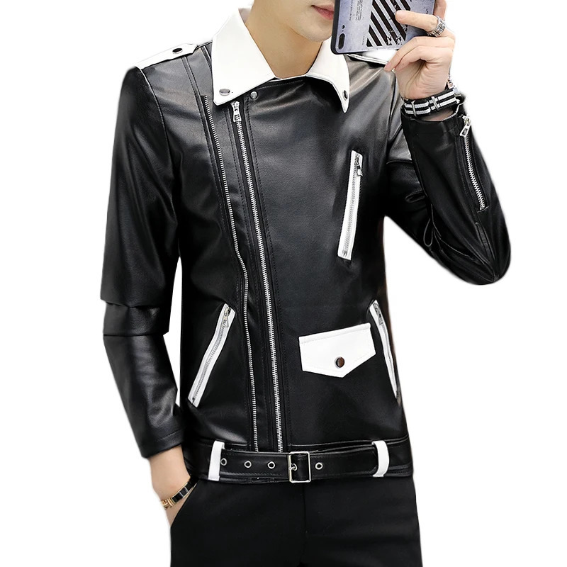 ly ned motorcycle bomber belt jacket mens autumn collar ultra-thin fit mens leather jacket 241031