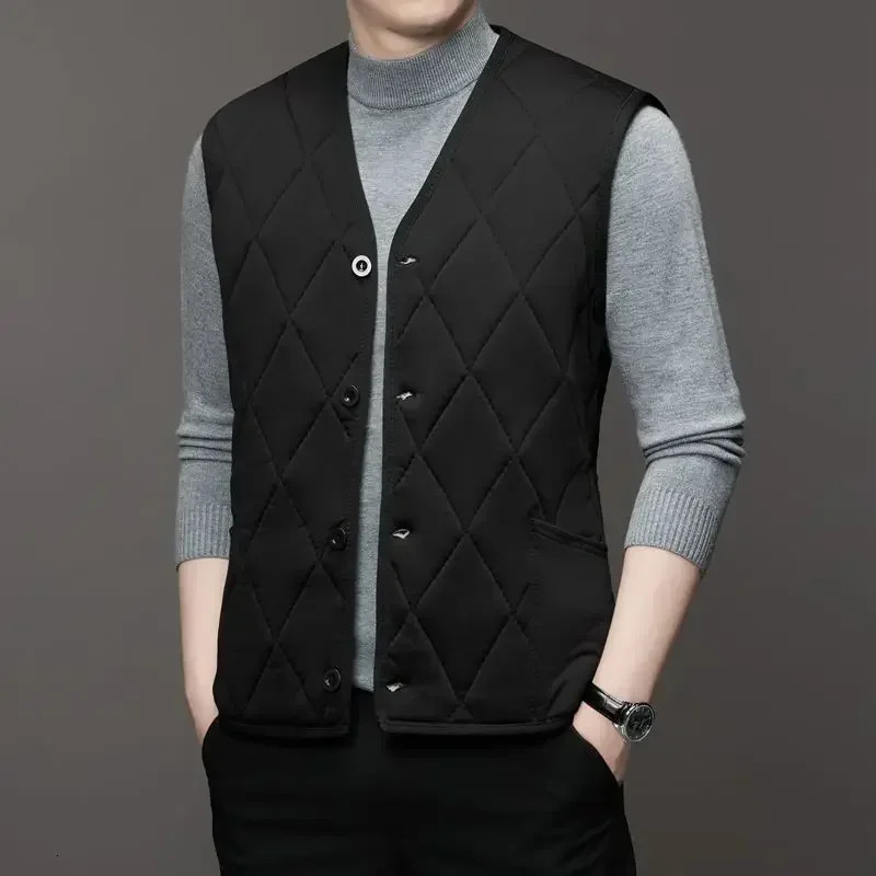 Autumn Winter waistcoat Men Lamb Fleece Coat Vest Button Cardigans Thicken Warm Solid VNeck Casual Plaid Jackets y241031