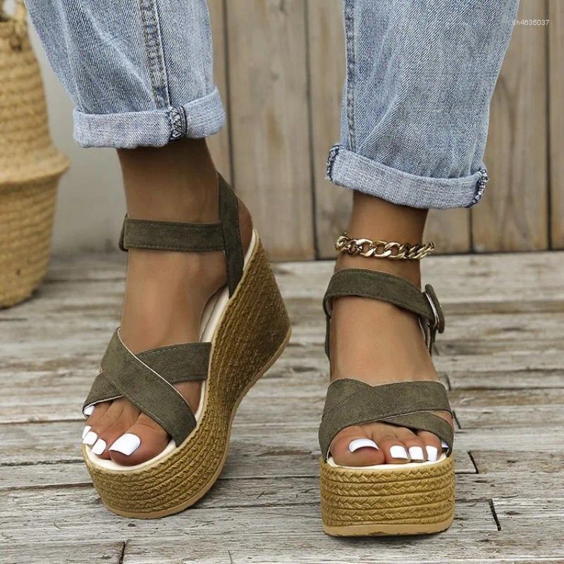 Sandals Fashion Wedge For Women Summer Casual Non-slip Peep Toe Platform Shoes Rubber Sole Buckle Elegant Heels zhanyishengli