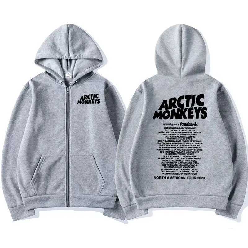 Retro Arctic Monkey American Tour Zipper Hoodie Mens Hip Hop Punk Zipper Sweatshirt Casual Jacket Zipper Hoodie X241031