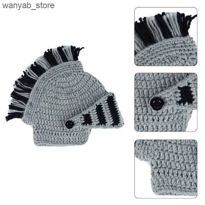 Wide Brim Hats Bucket Hats Men Women Funny Chunky Knitted Roman Knight Helmet Hat Contrast Color Tassel Barbarian Crochet Earflap Beanie Skull Cap wit