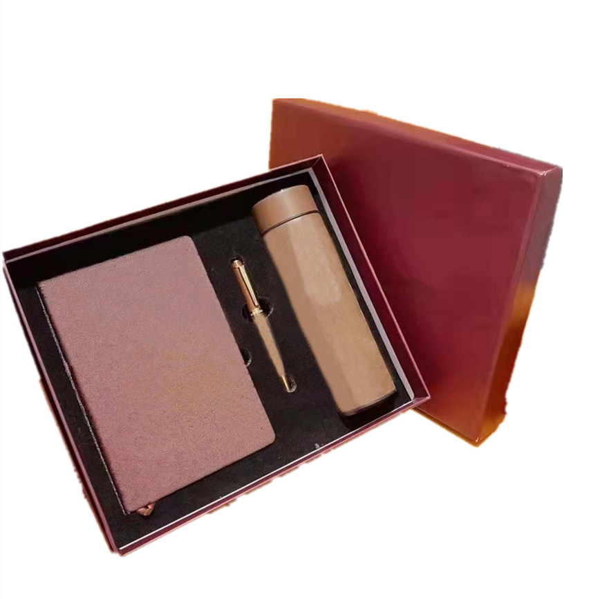 Designer Business Gift Set Brown Classic Notebook Digital Display Insulation Cup Set With Gift Box