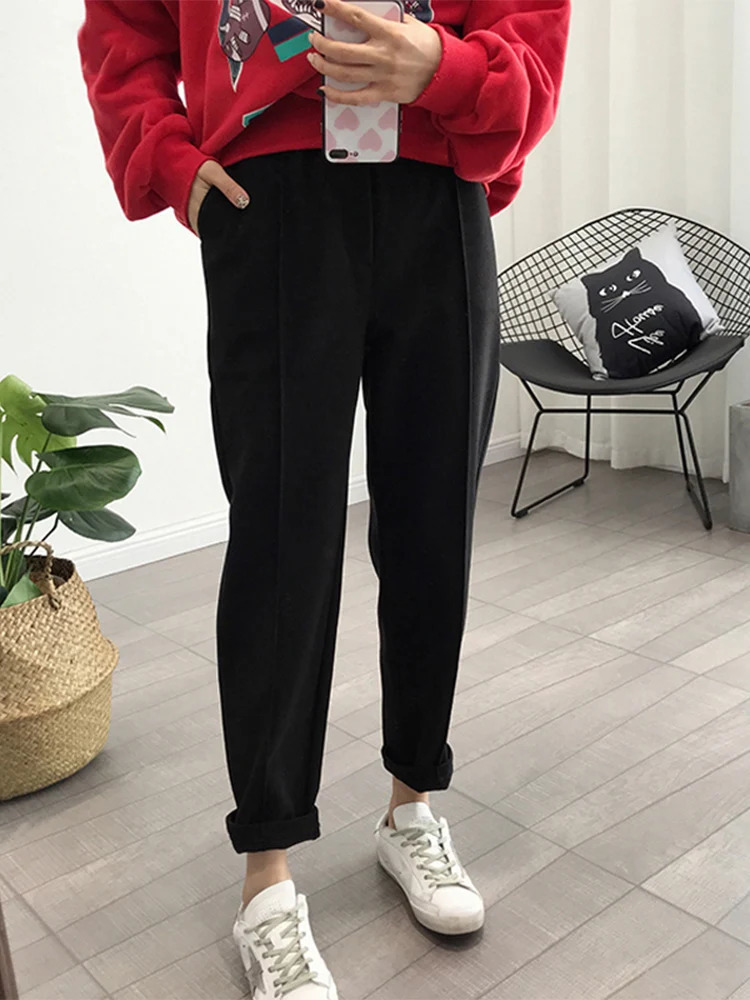 Winter Thicken Women Pencil Pants Wool Pants Female Autumn High Waist Loose Trousers Capris Good Fabric 241031