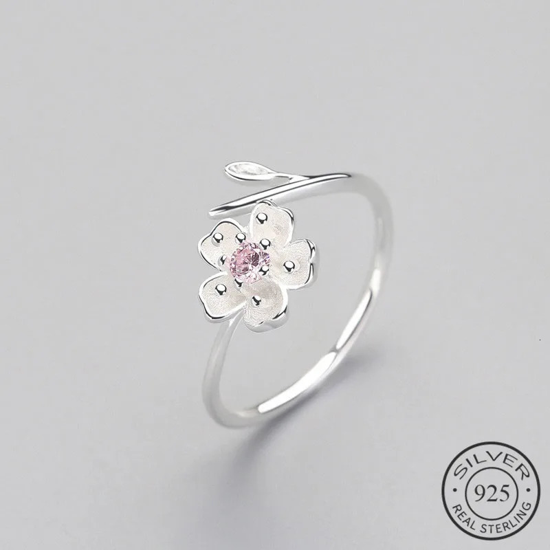 Real 925 Sterling Silver Zircon Enamel Plum Flower Adjustable Ring Elegant Fine Jewelry For Women Romantic Party Bijoux 241031