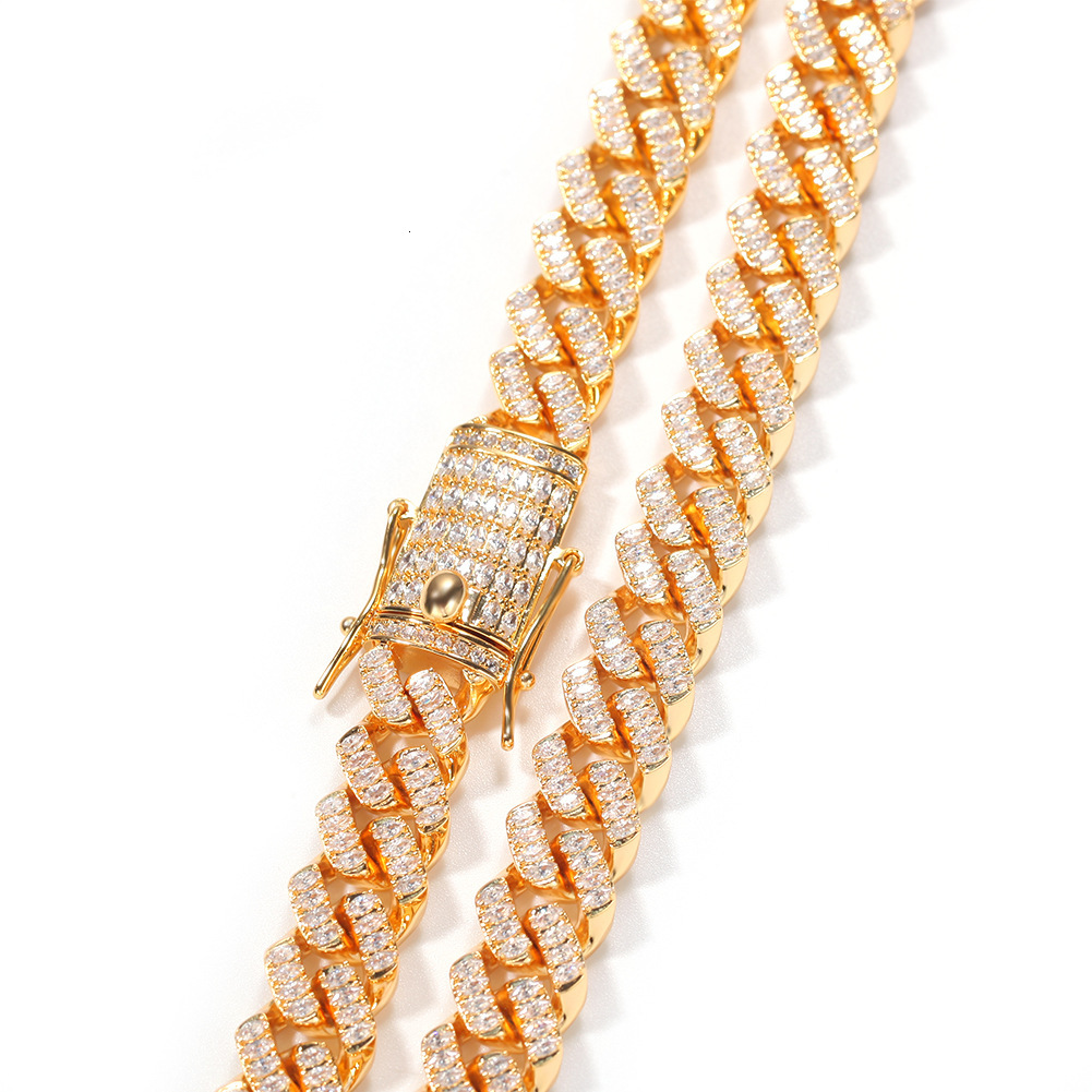 Hip Hop 12mm Prong Iced Out Cubic Zirconia Cuban Link Chain Bracelet Necklace New In Mens Punk Rock Miami Street Party Rapper Jewelry Accessory Bking 
