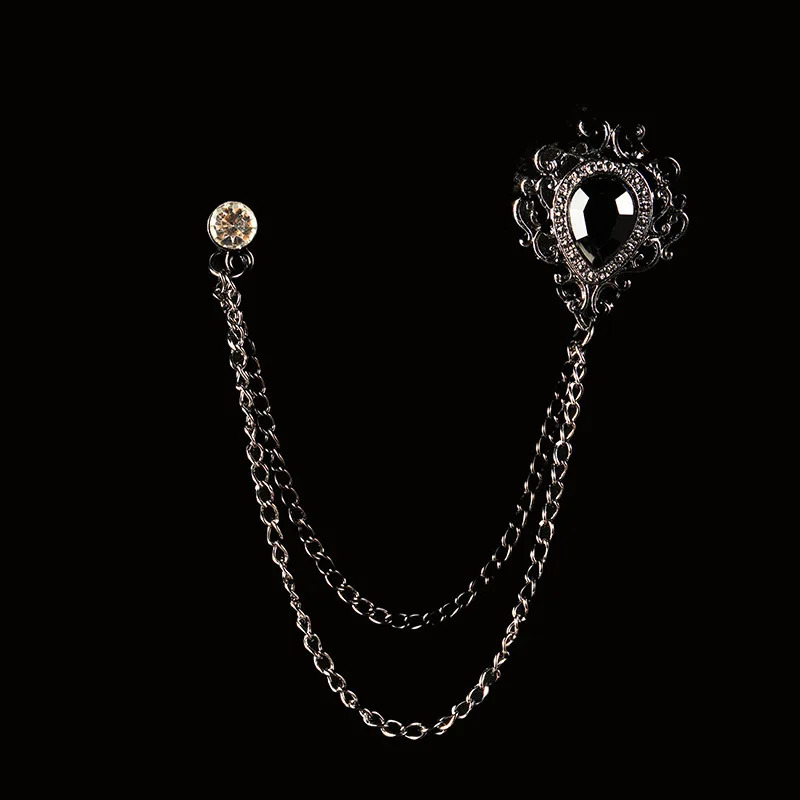 SKEDS Fashion Men Classic Chain Brooches Suit Jewelry Vintage Crystal Decoration Banquet Brooch Badges Pin Corsage 241031