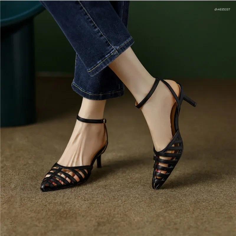 Sandals Nude Pointed For Women Summer Niche Design Women's One-e Button Hollow-out Roman High-heeled Shoes zhanyishengli