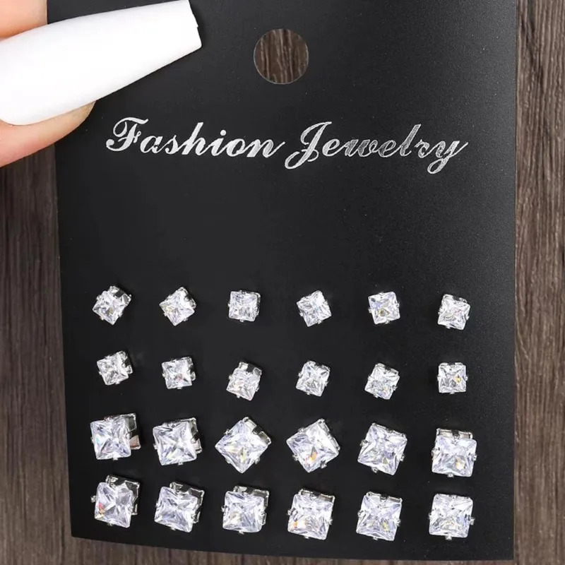 Six Claw Crystal Zircon Earrings Inlaid with Colorful Diamonds Fashionable 12 Pair Combination Card 241031