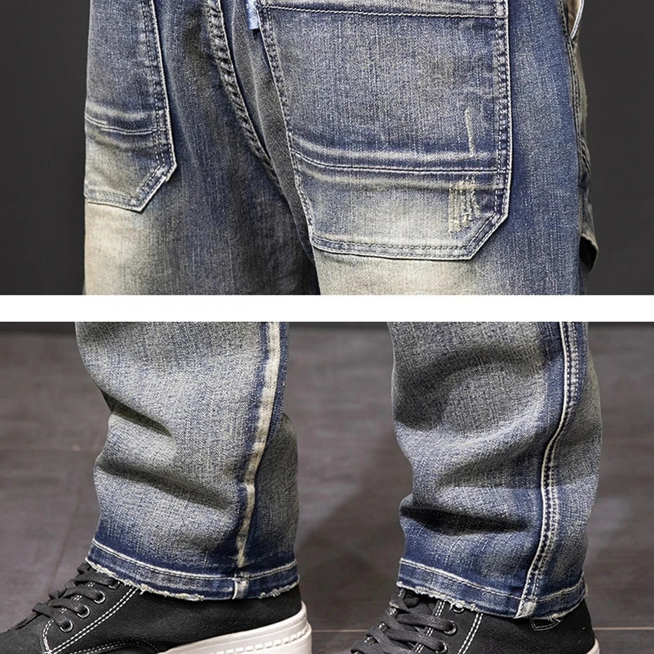 2024 Autumn and Winter Jeans Fashion Street Jeans Mens Retro Punk Jeans Large Size 42 44 241031