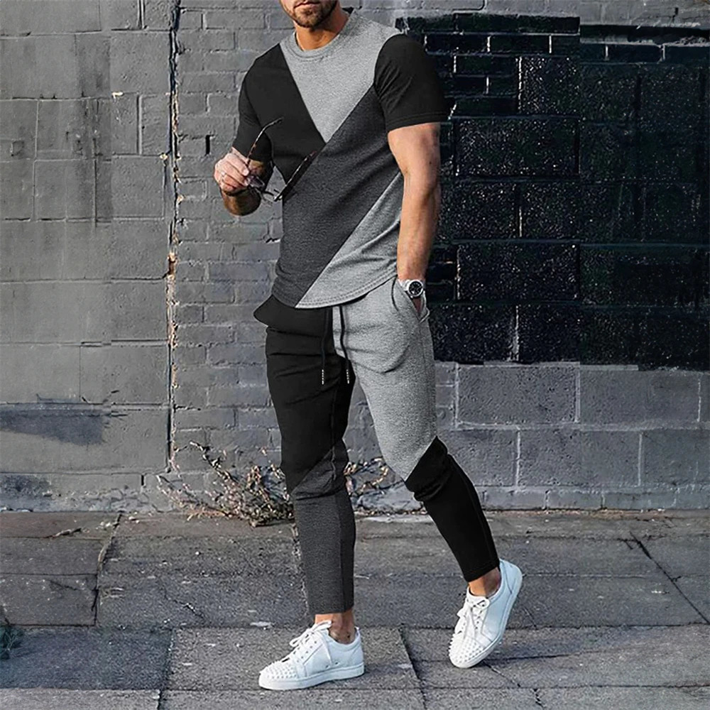 Men Summer T Shirt Pants 2 Piece Sets Print Tshirts Trousers Sportswear Suits Fashion Sweatpants Tracksuits Outfits Clothes 241031