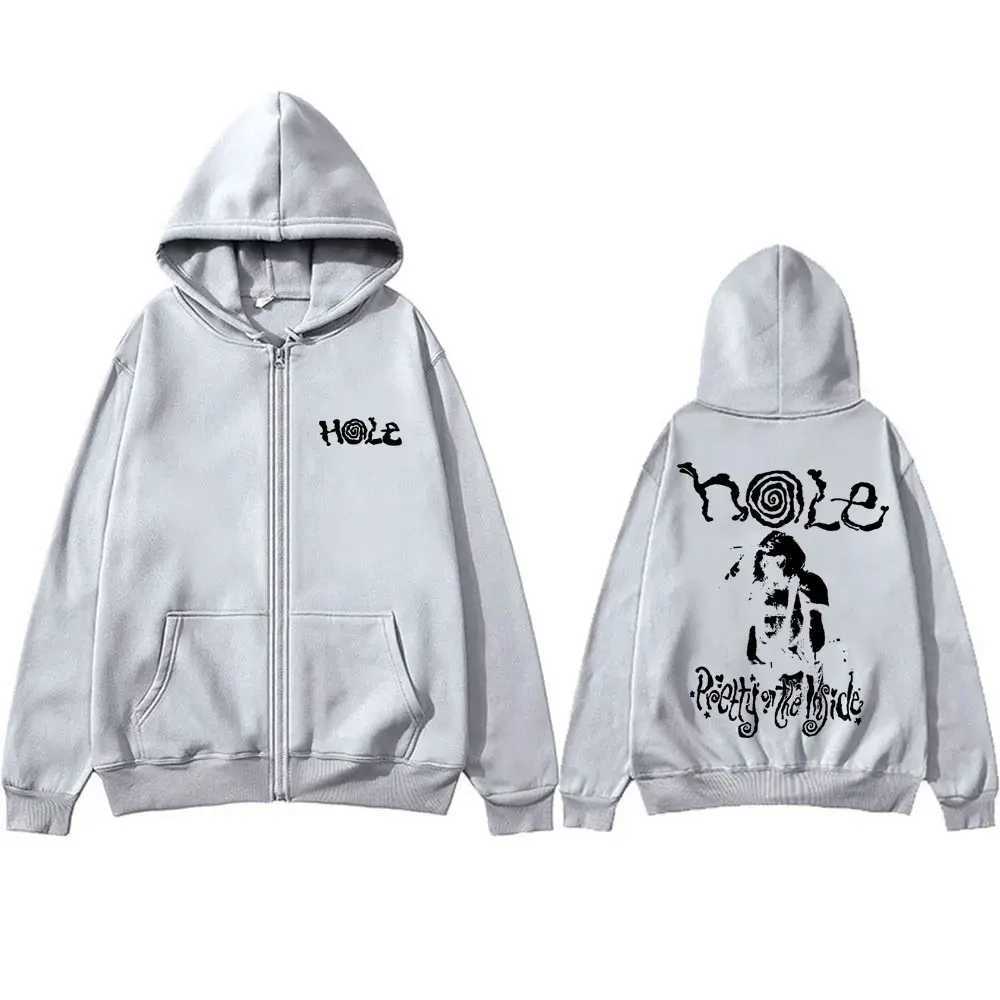 Alternative rock band hole Courtney likes Lnside printed zipper hoodie mens punk gothic oversized zipper jacket X241031