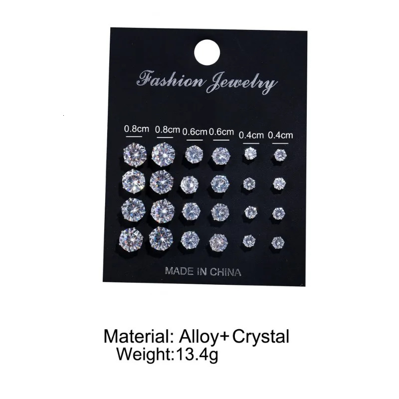 Six Claw Crystal Zircon Earrings Inlaid with Colorful Diamonds Fashionable 12 Pair Combination Card 241031