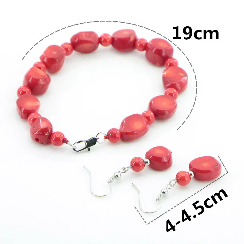 Natural stone red coral irregular shaped isolation bead pendant necklace bracelet earrings womens exquisite jewelry set 241031