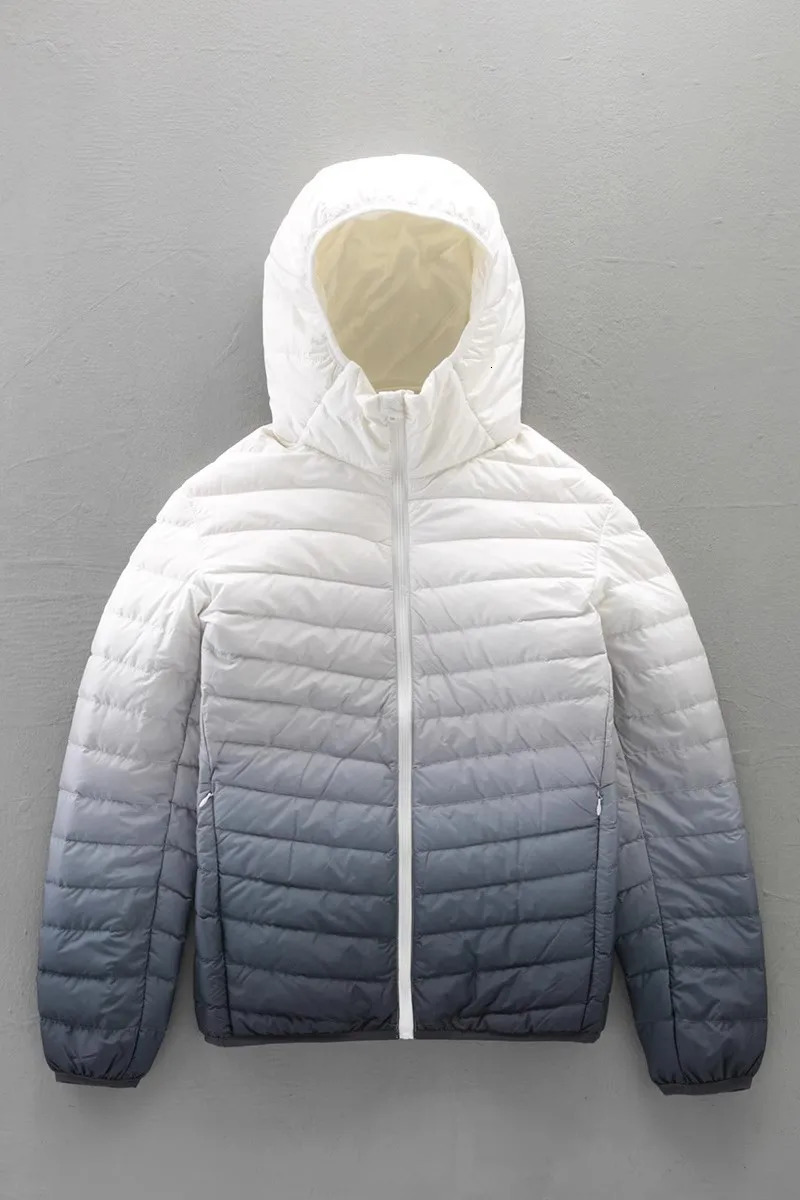 Top Grade Gradient Color Mens Hooded Puffer Jackets 2023 Winter 90 White Duck Down Men Ultra Lightweight Warm Coats 241024
