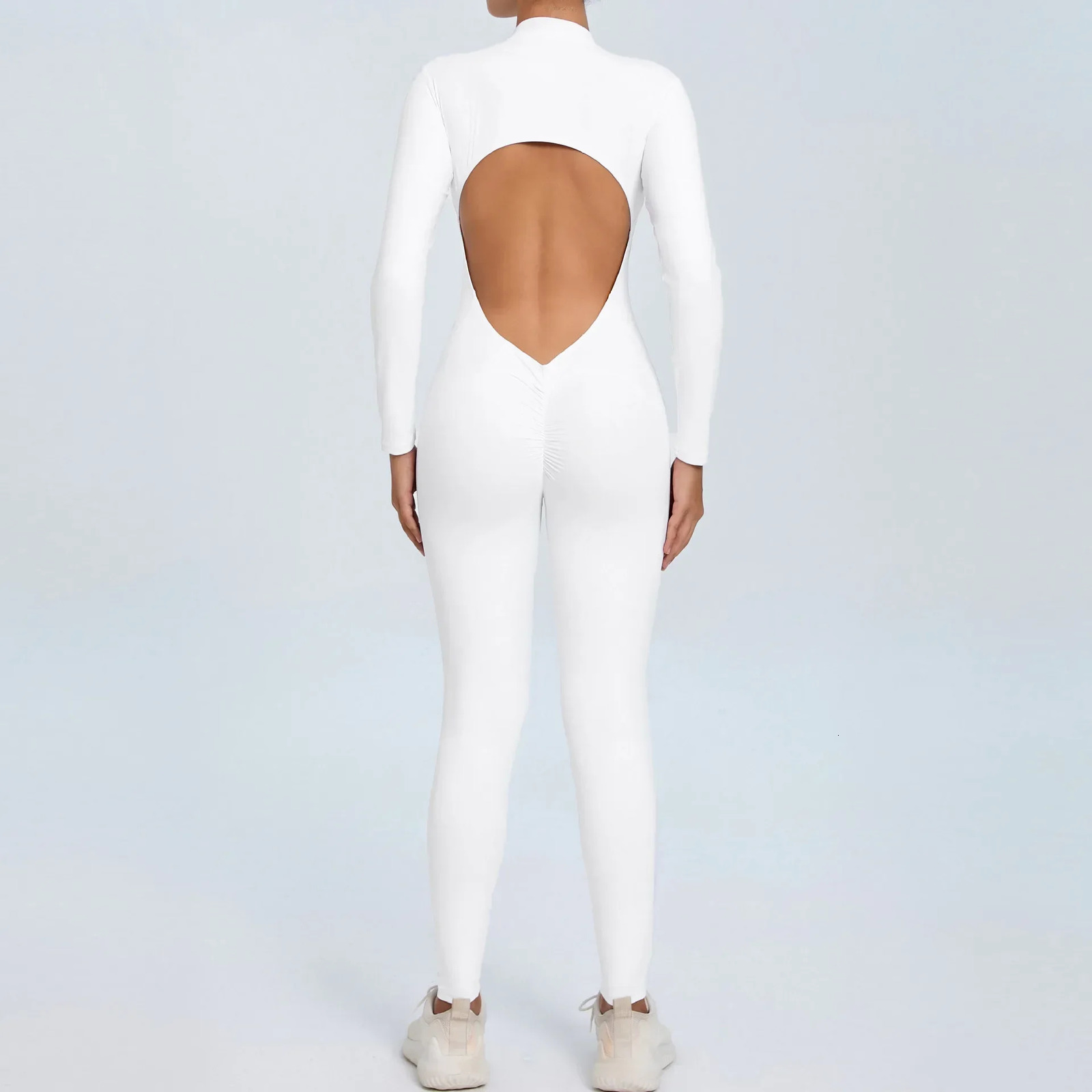 Fashion Hollow Backless Sport Jumpsuit Womens Tracksuit Long Sleeve Zipper Fitness Overalls One Piece Gym Set Workout Clothing 241031