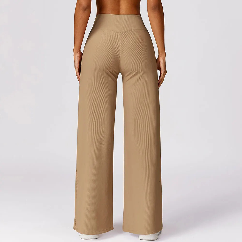 Thread High Waisted Yoga Pants Womens Straight Leg Wide Leg Pants Gym Push Ups Quick Drying Loose Fitting Sports Flared Pants 241031