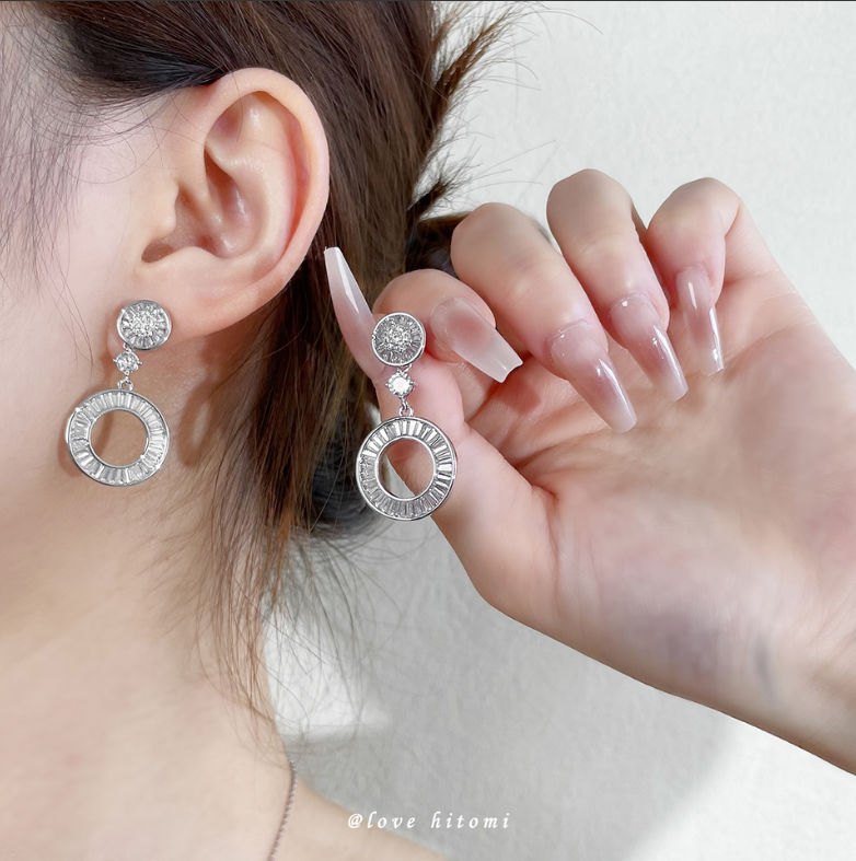 Circle Dangle Earrings: 2024 Jewelry Sterg Sier Princess White Zircon Party Wedding Earring for Women