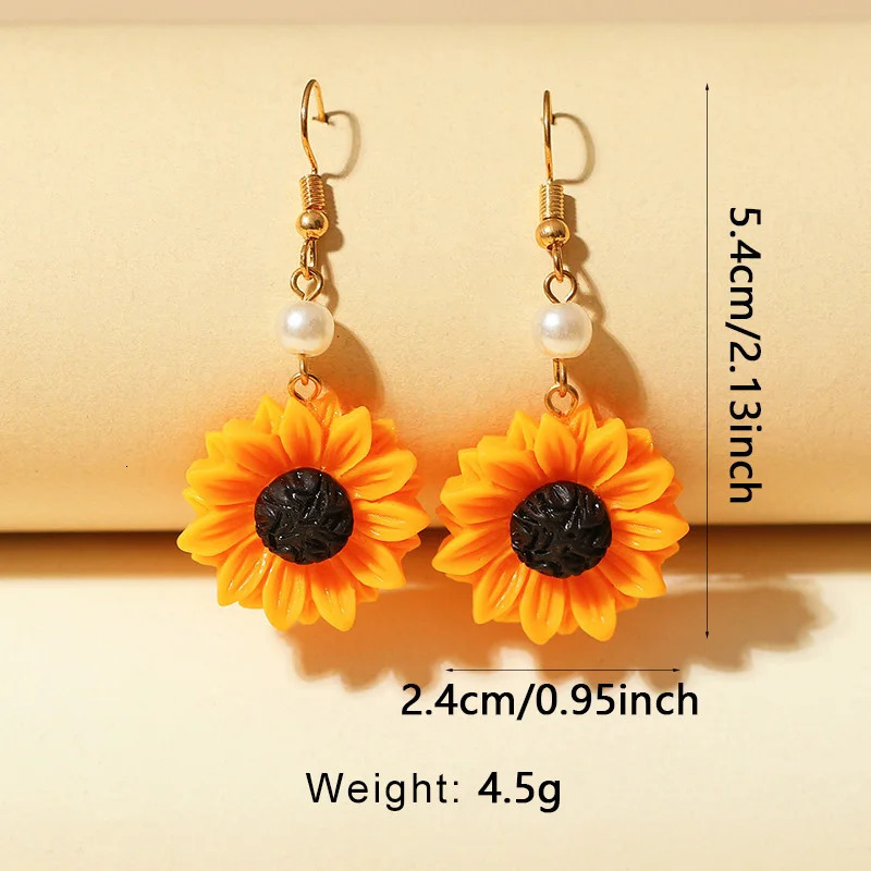 Crossborder fashion versatile sunflower pearl shape flower womens earrings 241031
