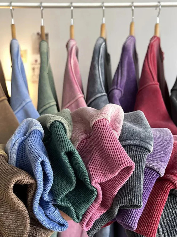 Mens Sweatshirts 360G Heavy Cotton O-Neck Unisex Couple Pullovers Y2K Clothes Streetwear Oversized Hoodie Washed Sweat Tops 241031