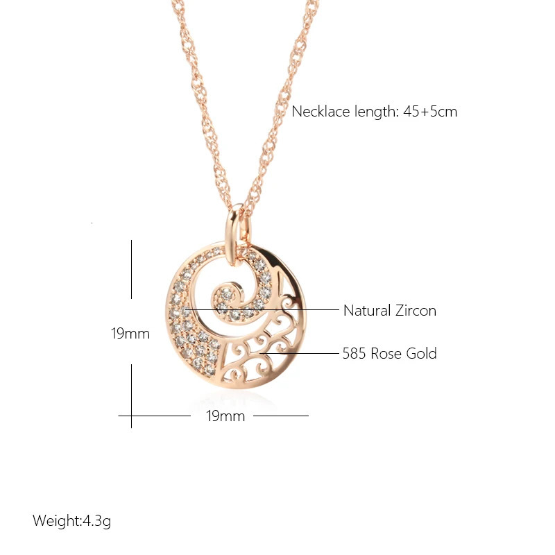 Kinel 585 Rose Gold Pendant Necklace Women Crystal Flower Natural Zircon Bridal Wedding High Quality Daily Fine Jewelry 241031