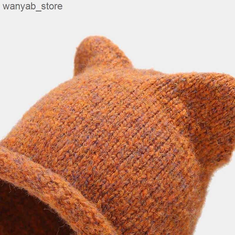 Wide Brim Hats Bucket Hats New Fashion Cute Knitting Beanie Hat 2022 Autumn Winter Knitted Wool Caps Girl Cat Ear Pointed Pullover Women Bonnet Hats L
