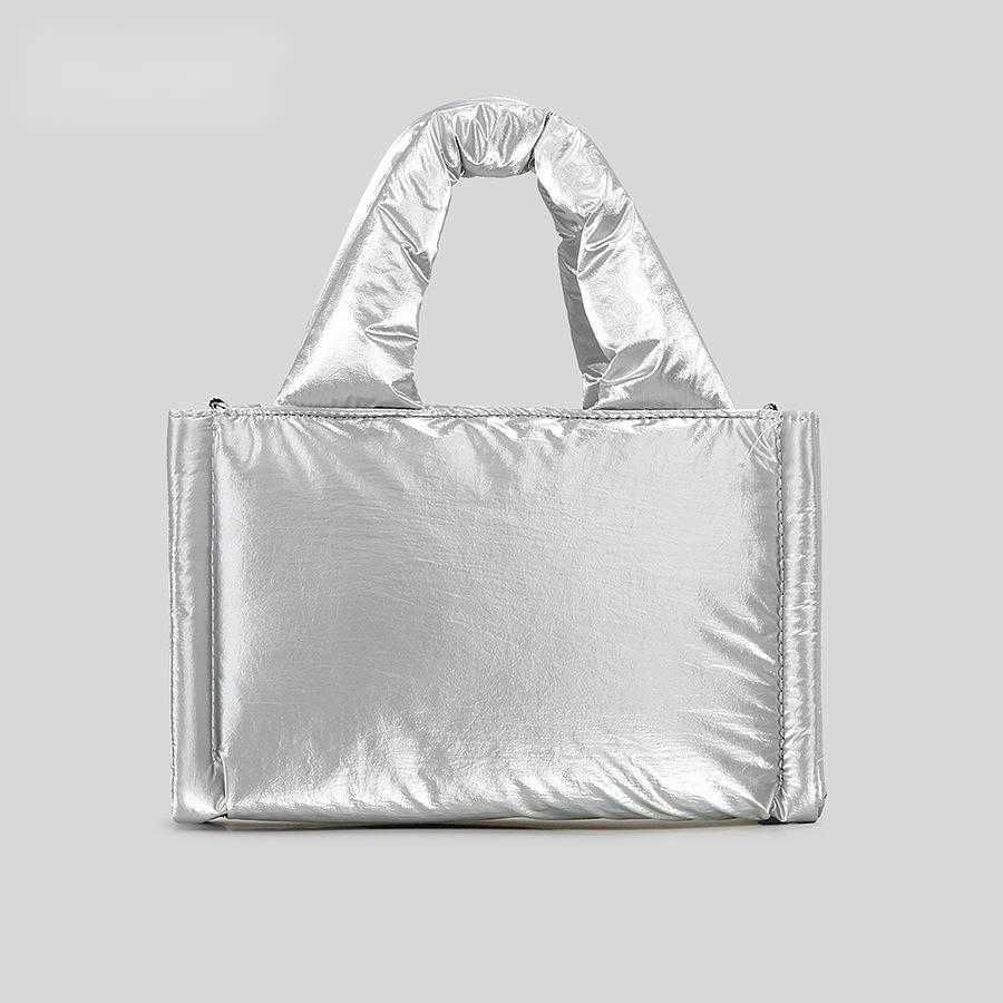 design with cotton clip, single shoulder crossbody bag, women's shiny silver nylon small square bag, lightweight stylish small size handbag 24101