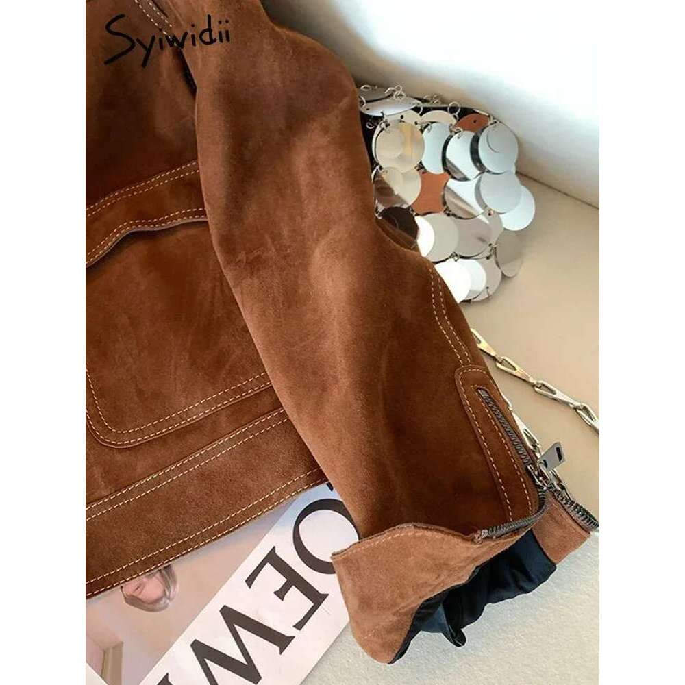 Syiwidii Jackets For Women Pocket Long Sleeve Turn-Down Collar Casual Coat Autumn New Fashion Zipper Female Jacket