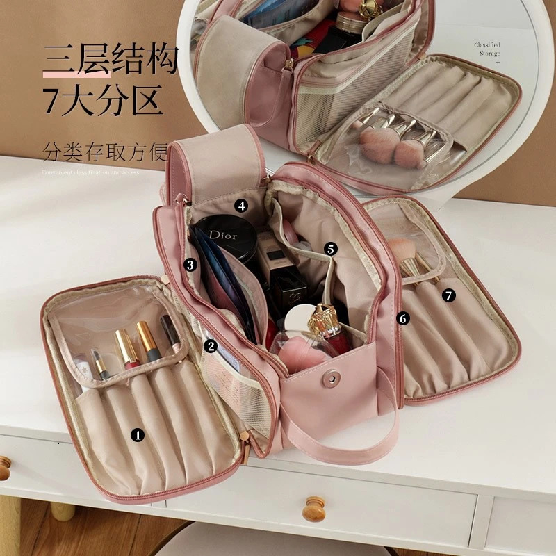 Pink Hard Frame Double Zipper Makeup Bag Makeup Box Soft PU Toilet Storage Box Korean Style Female Organizer 241031