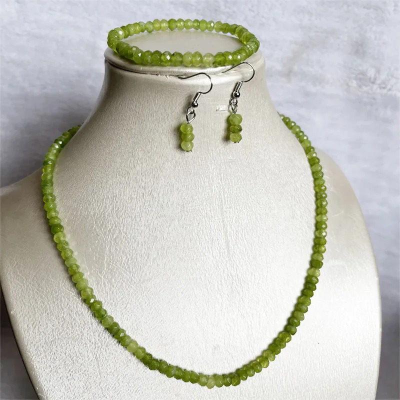 4 * 6MM Faceted Peridot Natural Stone Jewelry Set Beads Necklace Earrings Bracelet Olive Chain Necklace Fashion n Wedding 241031