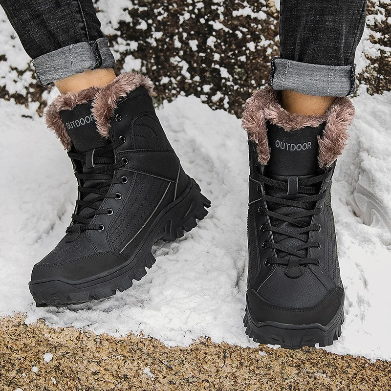 Mens Winter Snow Outdoor Waterproof Leather Sneakers Super Warm Male Man Hiking Boots Work Shoes 241031