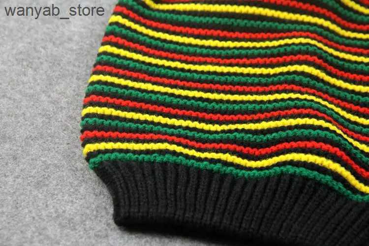 Wide Brim Hats Bucket Hats 2022 New Unisex Jamaica Slouch Beanie Winter Rainbow Striped Warm Knitted Hat Beret Cap Winter Reggae Baggy Cap Ladies Bonn