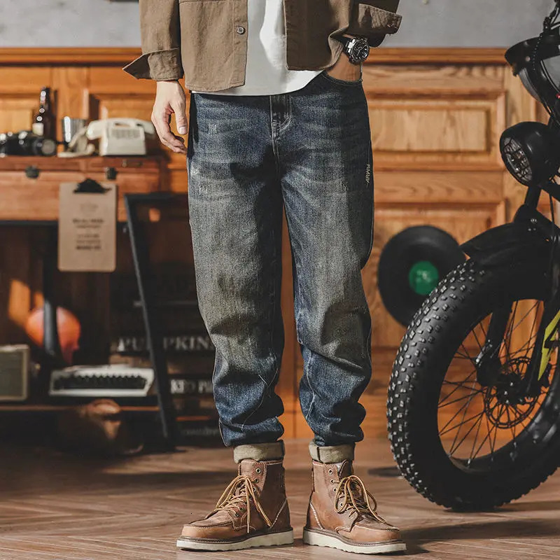 Mens Jeans Motorcycle Trousers Tapered Man Cowboy Pants Stretch Elastic Goth Korean Fashion Summer Denim Aesthetic Style 241024