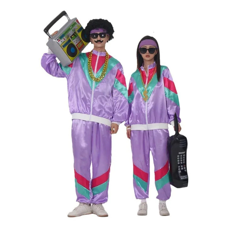 80s 90s Retro Disco Suit Adult Men Cosplay Party Stage Costume Fashion Color Matching Sportswear 241031