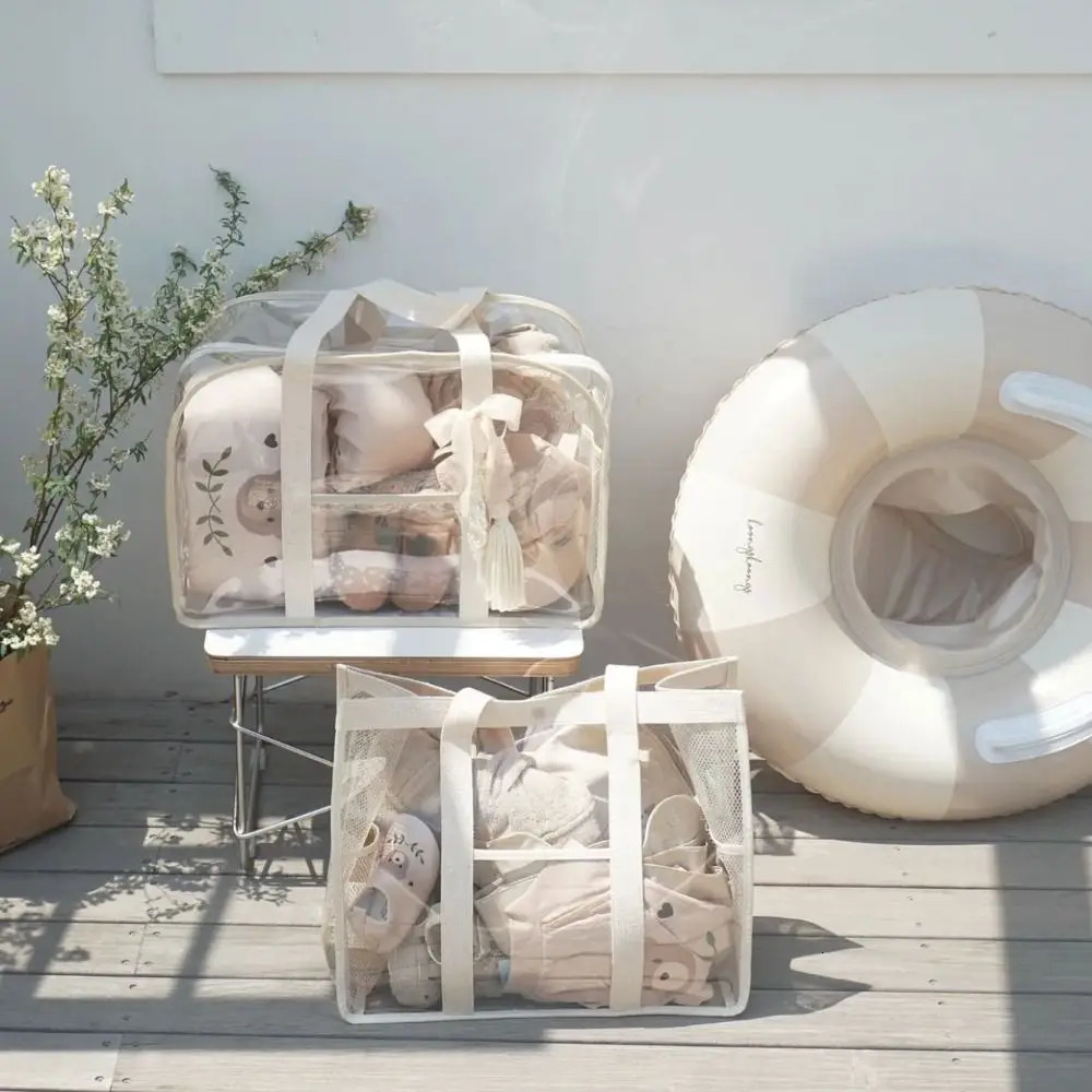 Summer INS Korean Beach Bag Transparent PVC Waterproof Travel Large Capacity Mommy Swimming Toy Storage Womans 241029