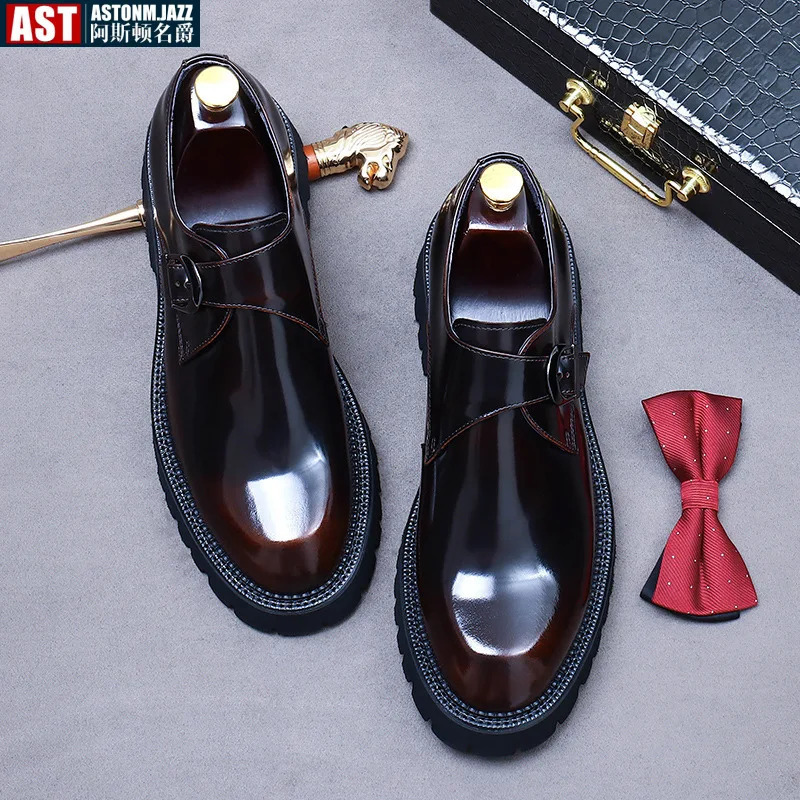 Italian patent leather mens shoes handmade fashion platform elegant genuine leather wedding shoes 241031