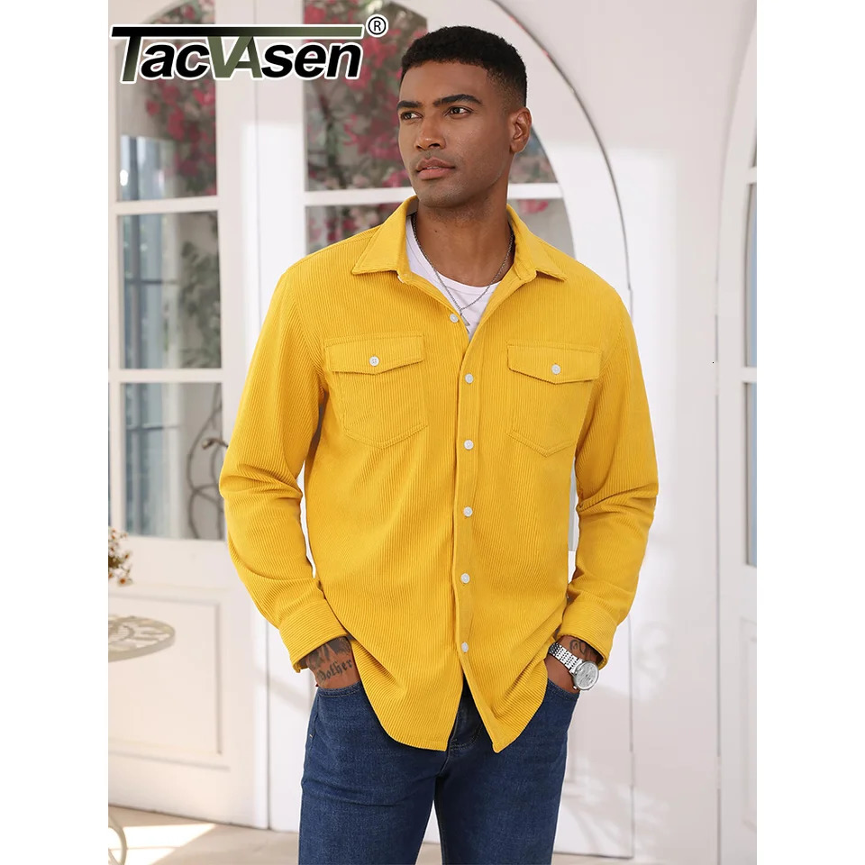 TACVASEN Corduroy Shirt Jackets Mens Long Sleeve Button Up Lightweight Jacket Spring Fall Streetwear Shacket Tops Outwear Males 241024