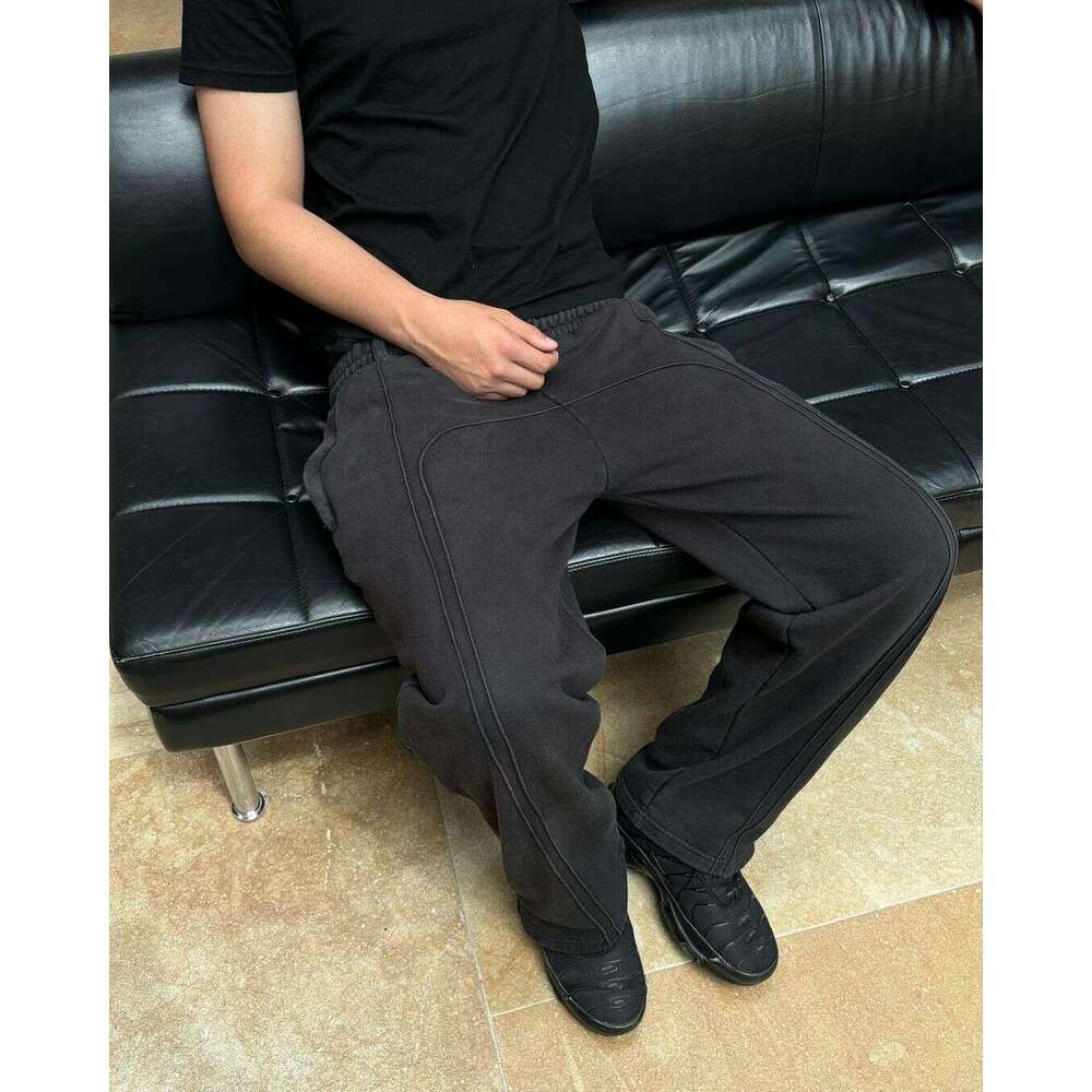 2024 High Street Trendy Straight Casual Pants American Haruku Retro Splicing Oversized Sweatpants Men Personalized Streetwear